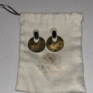 Kendra Scott Gold Circle Earrings with green/black stone